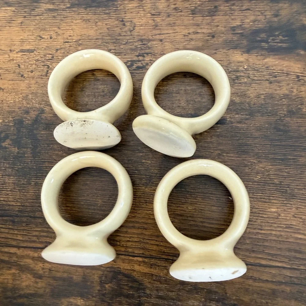 Pfaltzgraff Napkin Rings Tan Hearts Set of 4 Ceramic Village‎ Country Farmhouse